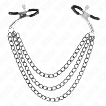 KINK - PINZAS PARA PEZONES CON TRIPLE CADENA NEGRO 20/23/28 CM - CandyHot - Foto 1