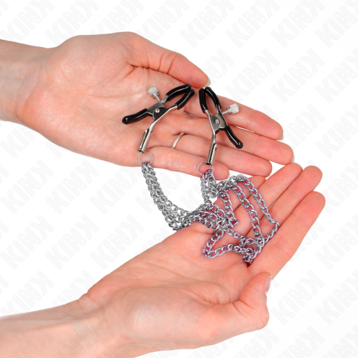 KINK - PINZAS PARA PEZONES CON TRIPLE CADENA PLATEADO 20/23/28 CM - CandyHot - Foto 3