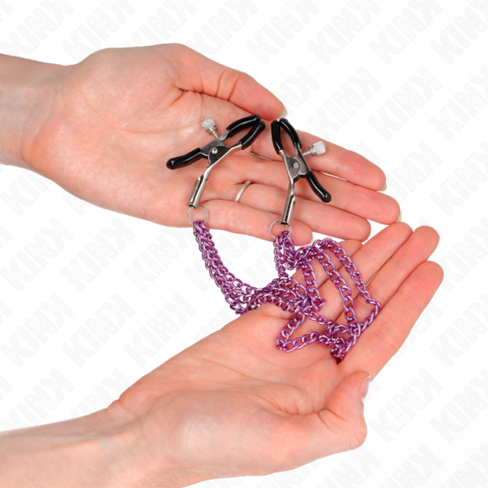 KINK - PINZAS PARA PEZONES CON TRIPLE CADENA VIOLETA 20/23/28 CM - CandyHot - Foto 3
