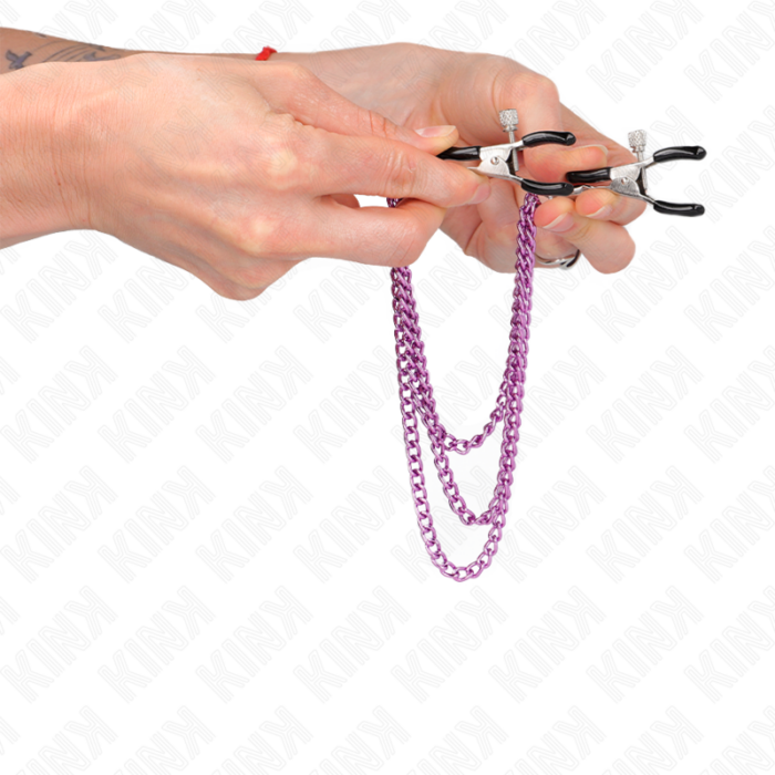 KINK - PINZAS PARA PEZONES CON TRIPLE CADENA VIOLETA 20/23/28 CM - CandyHot - Foto 4