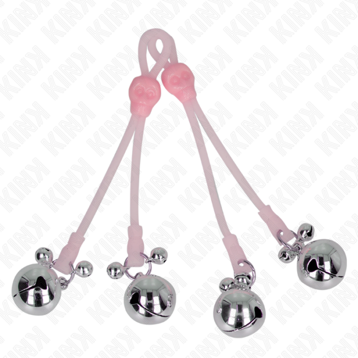 KINK - PINZAS PARA PEZONES LUMINOSAS FORMA CALABERA CON CASCABEL SONORO AJUSTABLE ROSA / PLATEADO - CandyHot - Foto 2