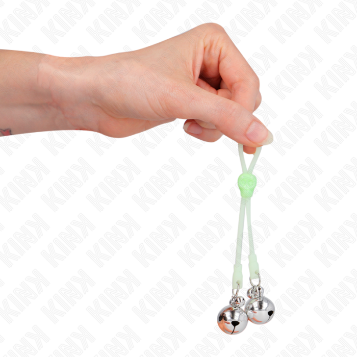KINK - PINZAS PARA PEZONES LUMINOSAS FORMA CALABERA CON CASCABEL SONORO AJUSTABLE VERDE / PLATEADO - CandyHot - Foto 4