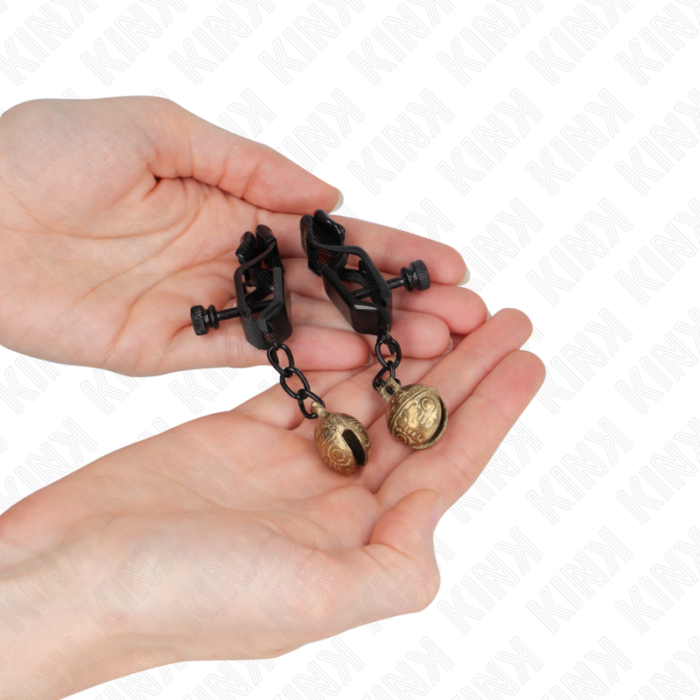 KINK - PINZAS PARA PEZONES PLANAS NEGRO CON CASCABEL 7 CM - CandyHot - Foto 3