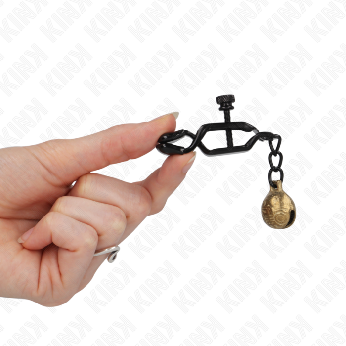 KINK - PINZAS PARA PEZONES PLANAS NEGRO CON CASCABEL 7 CM - CandyHot - Foto 4