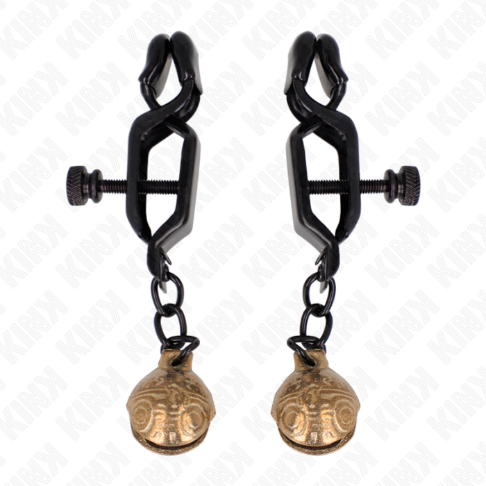 KINK - PINZAS PARA PEZONES PLANAS NEGRO CON CASCABEL 7 CM - CandyHot - Foto 1