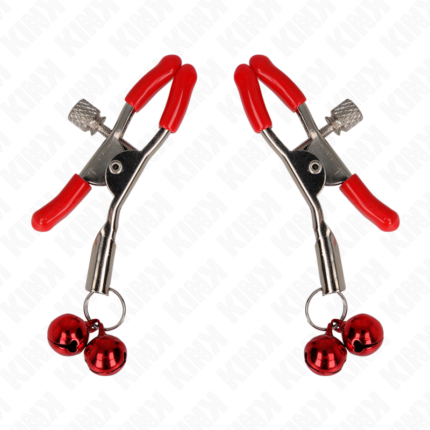 KINK - PINZAS PARA PEZONES ROJAS CON DOBLE CAMPANILLA ROJO 6 CM - CandyHot - Foto 2