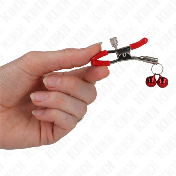 KINK - PINZAS PARA PEZONES ROJAS CON DOBLE CAMPANILLA ROJO 6 CM - CandyHot - Foto 3