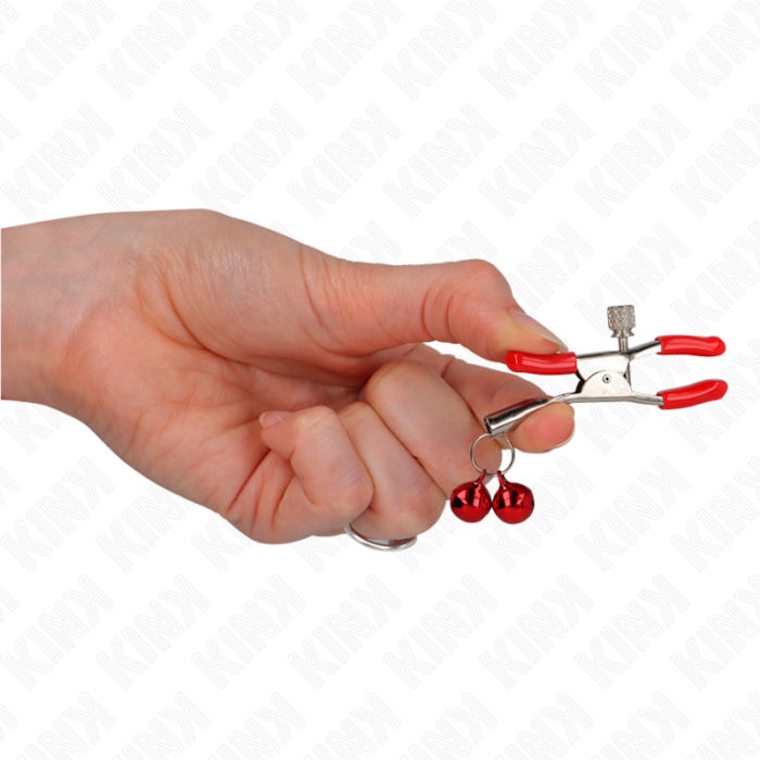KINK - PINZAS PARA PEZONES ROJAS CON DOBLE CAMPANILLA ROJO 6 CM - CandyHot - Foto 4