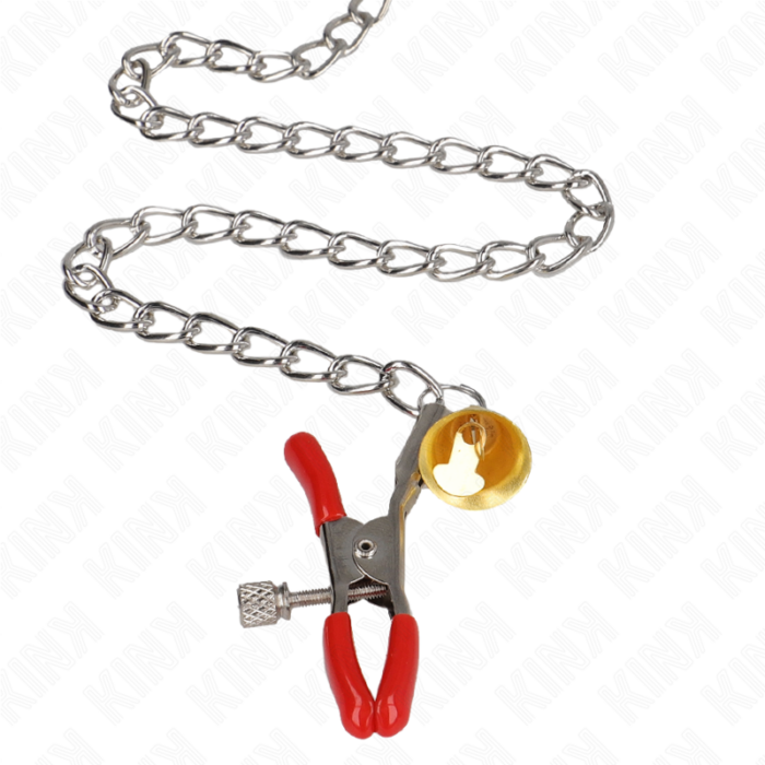 KINK - PINZAS PARA PEZONES Y CLÍTORIS ROJAS CON CASCABEL DORADO Y CADENA 30 CM - CandyHot - Foto 4