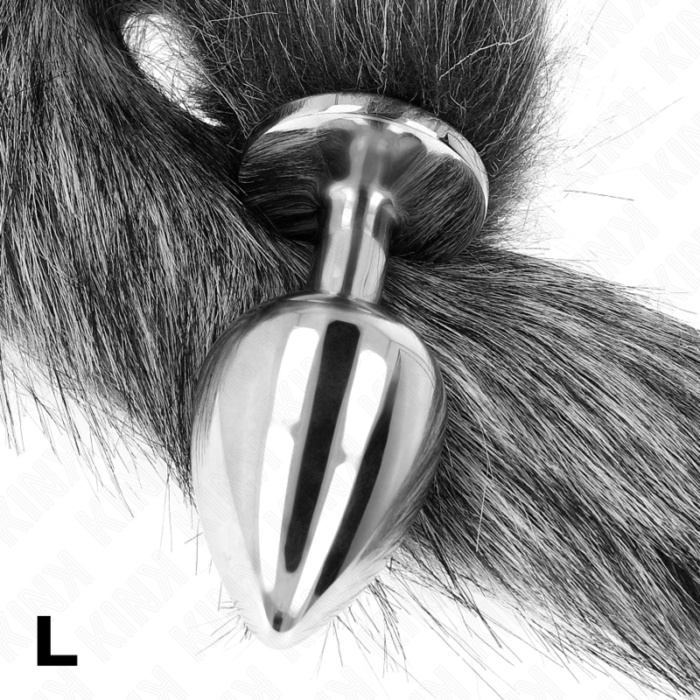 KINK - PLUG ANAL TALLA L 10 X 4 CM CON COLA SINTÉTICA 40 CM PLATEADO - CandyHot - Foto 3