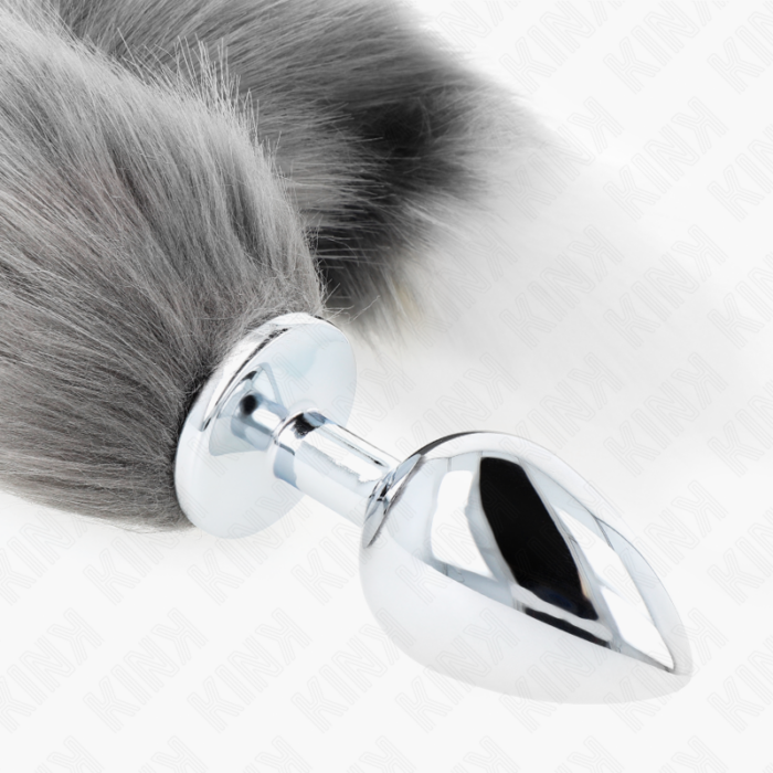 KINK - PLUG ANAL TALLA L 10 X 4 CM CON COLA SINTÉTICA 40 CM PLATEADO Y BLANCO - CandyHot - Foto 4