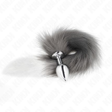 KINK - PLUG ANAL TALLA M 8 X 3.5 CM CON COLA SINTÉTICA 40 CM PLATEADO Y BLANCO - CandyHot - Foto 2