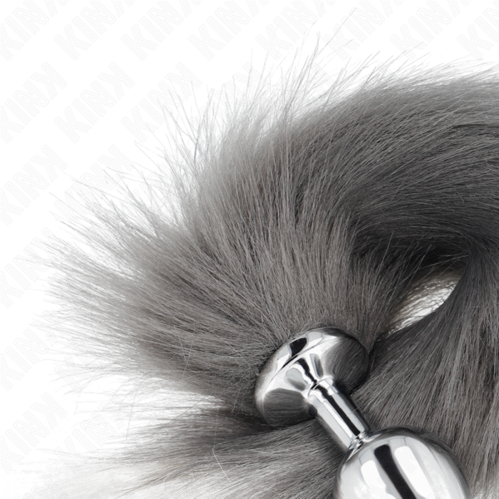 KINK - PLUG ANAL TALLA M 8 X 3.5 CM CON COLA SINTÉTICA 40 CM PLATEADO Y BLANCO - CandyHot - Foto 4