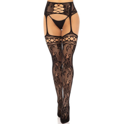 LEG AVENUE - MEDIAS DE LIGUERO ENCAJE FLORAL NEGRO - CandyHot - Foto 1