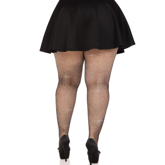 LEG AVENUE - MEDIAS REJILLA CRISTALIZADA NEGRO PLUS SIZE - CandyHot - Foto 2