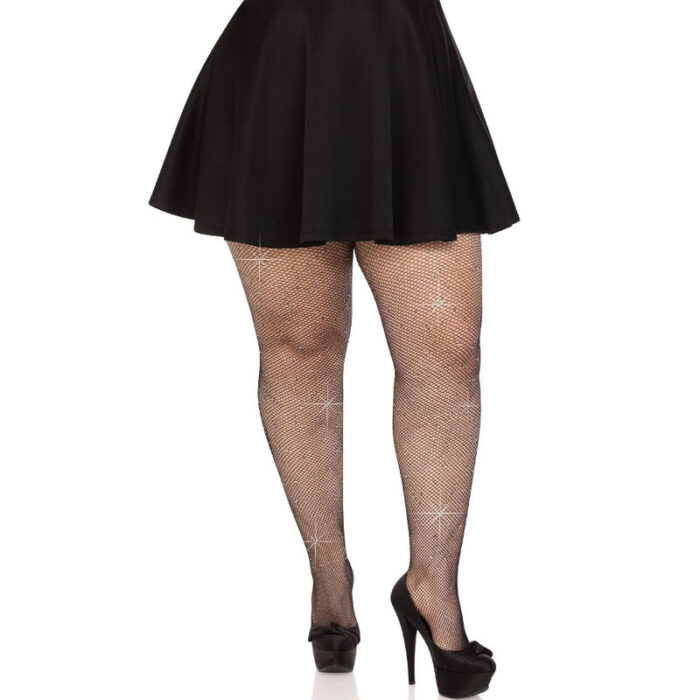 LEG AVENUE - MEDIAS REJILLA CRISTALIZADA NEGRO PLUS SIZE - CandyHot - Foto 1