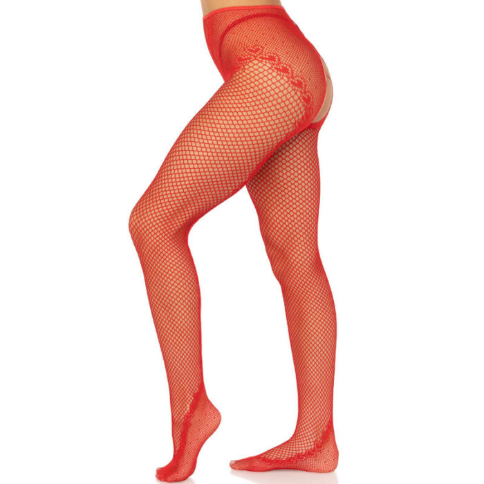 LEG AVENUE - MEDIAS REJILLA SIN ENTREPIERNA ROJO - CandyHot - Foto 3
