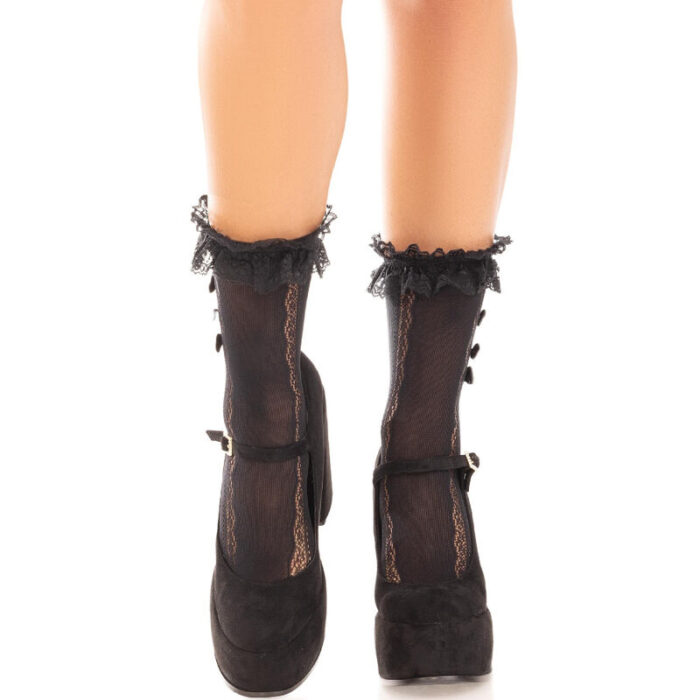 LEG AVENUE - MEDIAS TOBILLERAS CON VOLANTES NEGRO - CandyHot - Foto 1