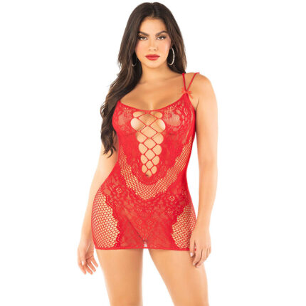 LEG AVENUE - MINIVESTIDO DE REJILLA CON TIRANTES ROJO - CandyHot - Foto 1