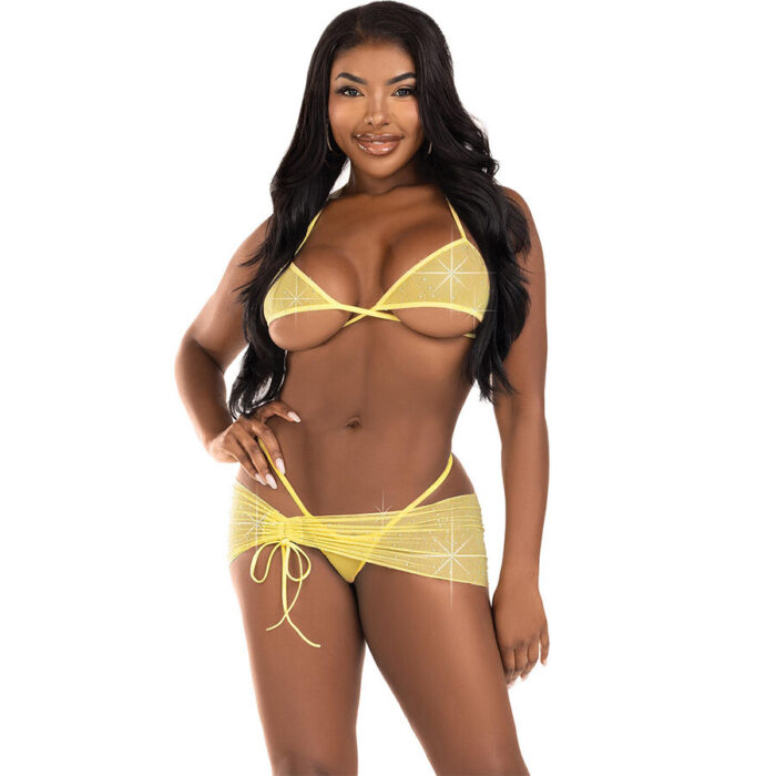 LEG AVENUE - SET TRES PIEZAS DIAMANTES AMARILLO S/M - CandyHot - Foto 1