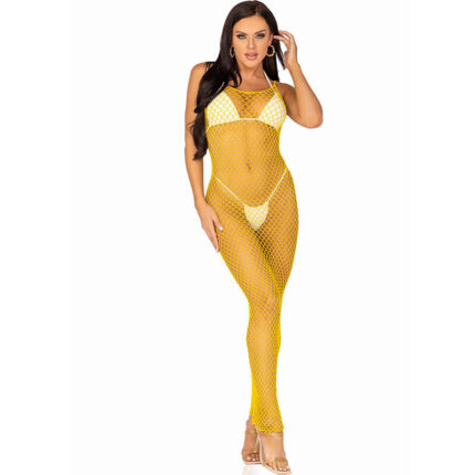 LEG AVENUE - VESTIDO DE REJILLA LARGO AMARILLO TALLA ÚNICA - CandyHot - Foto 2