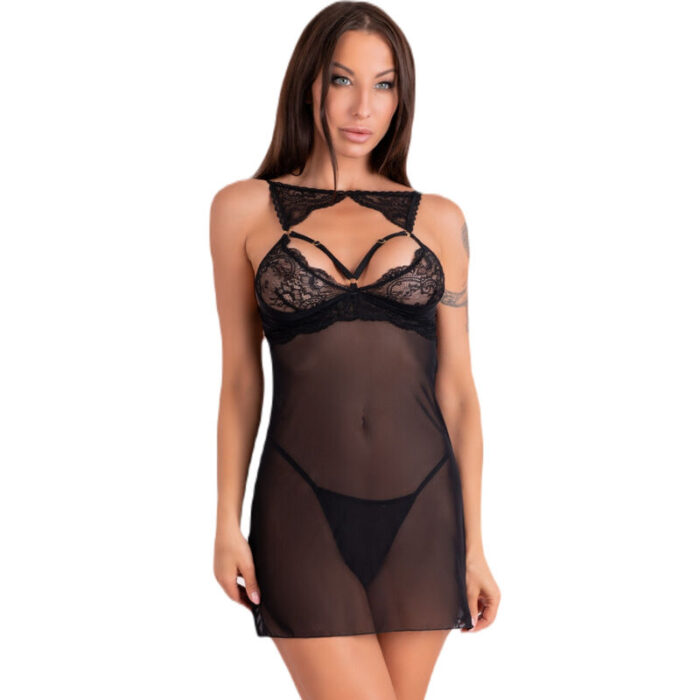 LIVCO CORSETTI FASHION - KROLINA LC 90734 CHEMISE + TANGA NEGRO S/M - CandyHot - Foto 1
