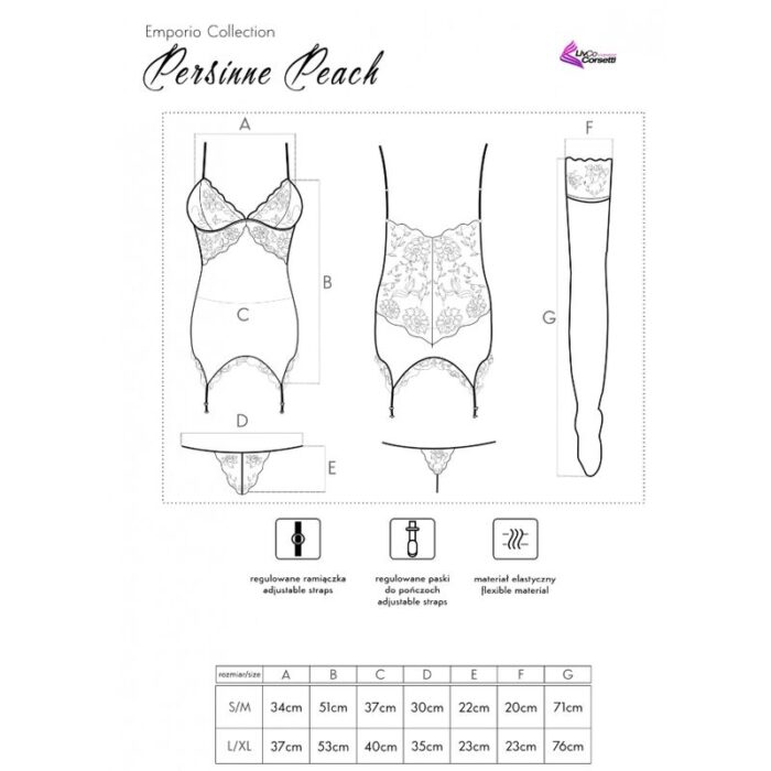 LIVCO CORSETTI FASHION - PERSINNE PEACH SET CORSET + PANTY + MEDIAS S/M - CandyHot - Foto 5
