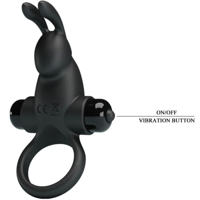 PRETTY LOVE - ANILLO VIBRADOR + ESTIMULADOR RABBIT CLÍTORIS 10 VIBRACIONES NEGRO - CandyHot - Foto 4