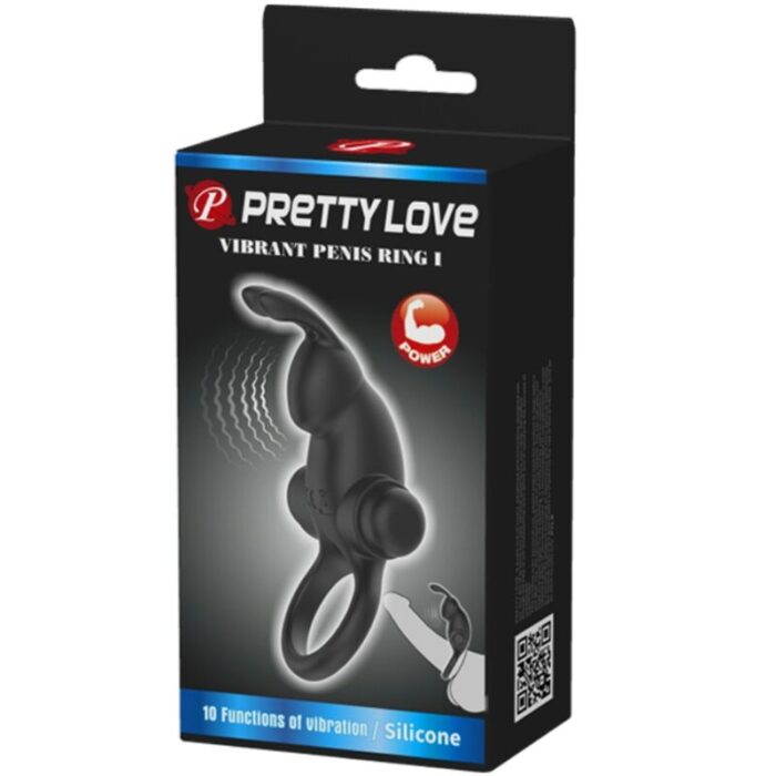 PRETTY LOVE - ANILLO VIBRADOR + ESTIMULADOR RABBIT CLÍTORIS 10 VIBRACIONES NEGRO - CandyHot - Foto 6