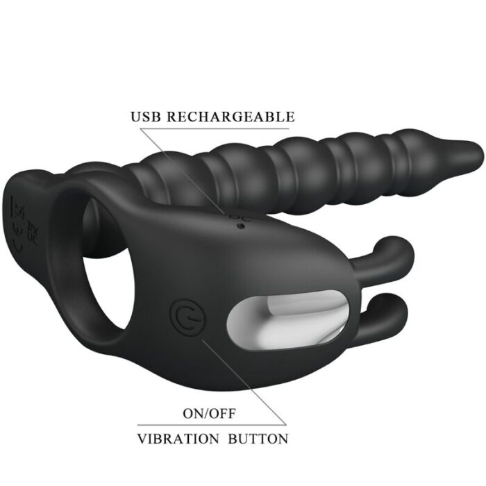 PRETTY LOVE - BLACKNEY ANILLO PENE CON PLUG VIBRADOR NEGRO - CandyHot - Foto 6