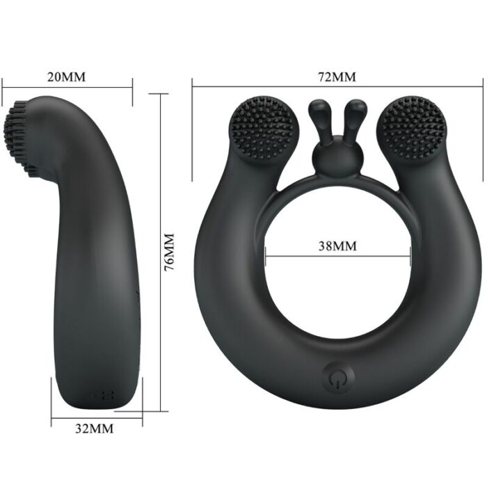 PRETTY LOVE - DAHLIA ANILLO VIBRADOR + ESTIMULADOR DE CLÍTOIS 12 VIBRACIONES NEGRO - CandyHot - Foto 6