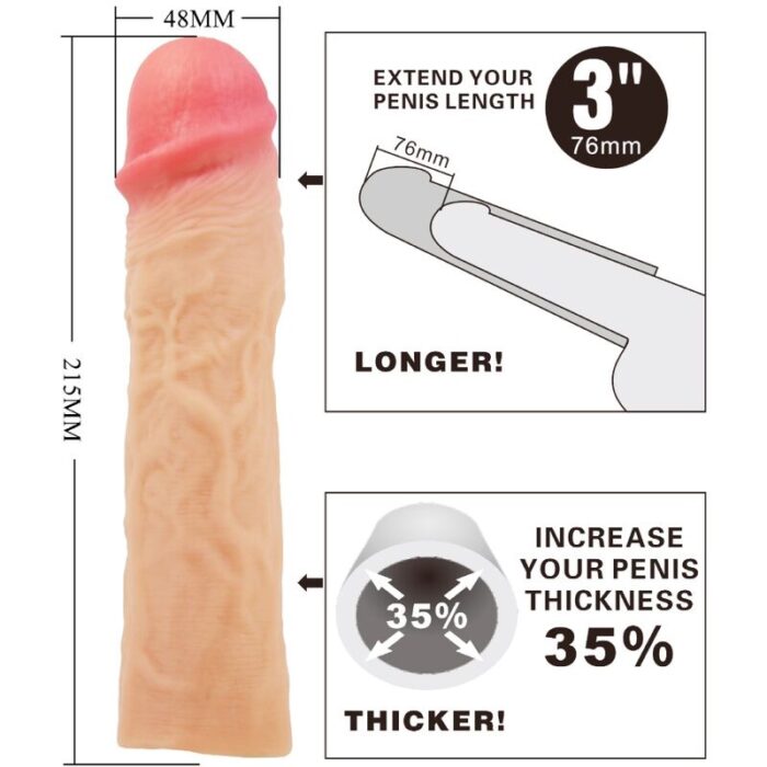 PRETTY LOVE - DEREK FUNDA PENE CON EXTENSIÓN DE 7.6 CM NATURAL - CandyHot - Foto 4