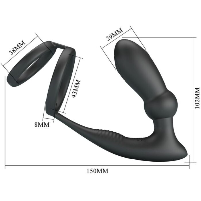 PRETTY LOVE - EMONI ANILLO PENE + PLUG ANAL 12 VIBRACIONES NEGRO - CandyHot - Foto 5