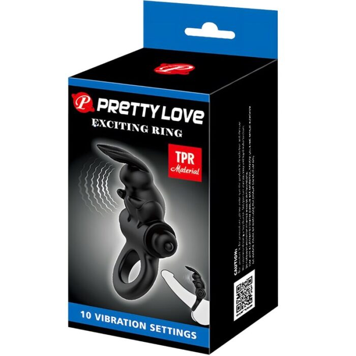 PRETTY LOVE - EXCITING RING ANILLO VIBRADOR RABBIT 10 VIBRACIONES NEGRO - CandyHot - Foto 6