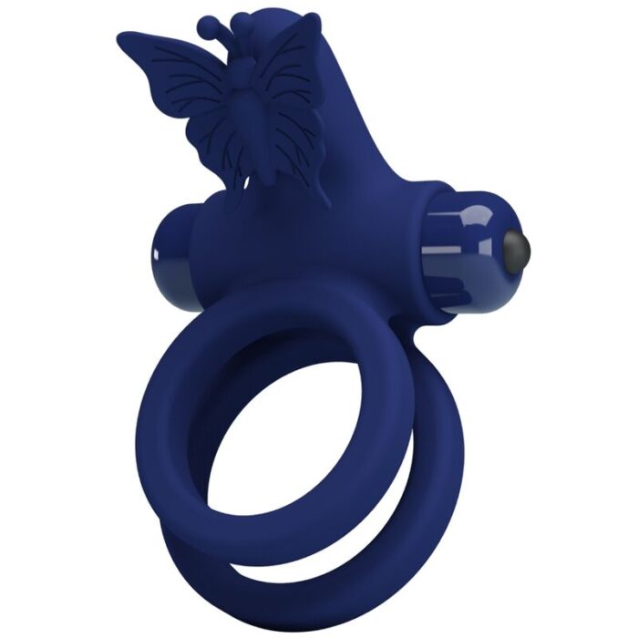 PRETTY LOVE - JAMELE DOBLE ANILLO CON VIBRACIÓN & ESTIMULADOR MARIPOSA AZUL - CandyHot - Foto 1