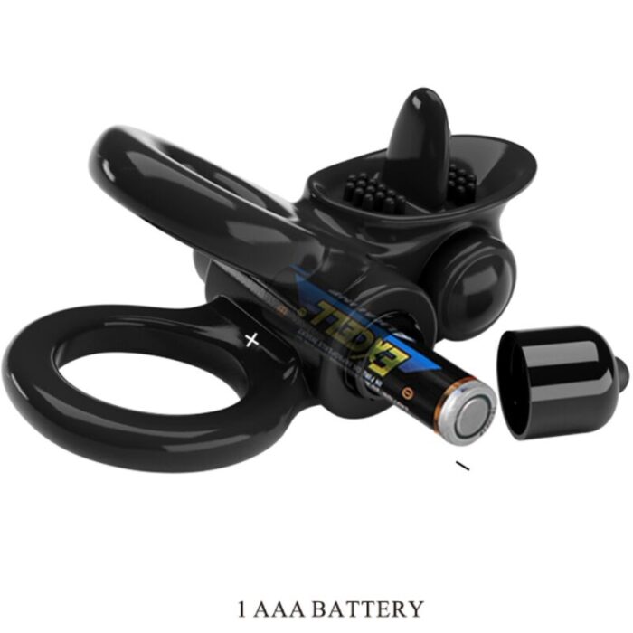 PRETTY LOVE - PASSIONATE RING DOBLE ANILLO VIBRADOR + ESTIMULADOR CLÍTORIS NEGRO - CandyHot - Foto 3