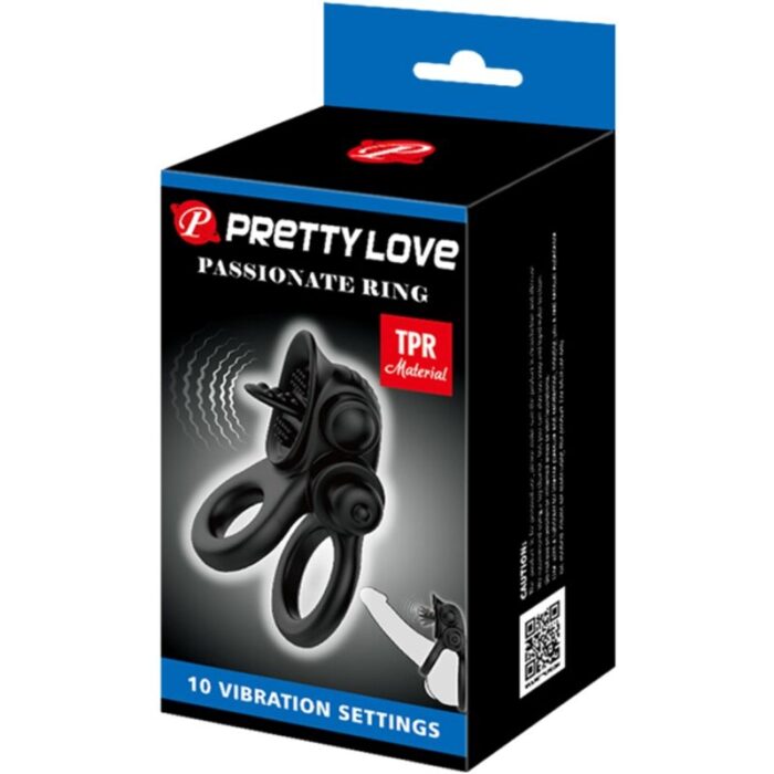 PRETTY LOVE - PASSIONATE RING DOBLE ANILLO VIBRADOR + ESTIMULADOR CLÍTORIS NEGRO - CandyHot - Foto 6
