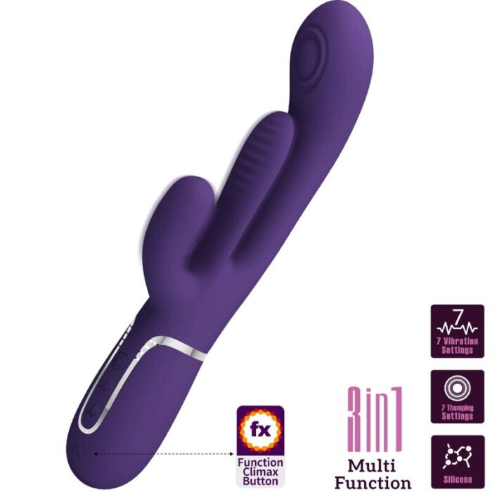 PRETTY LOVE - SHANIA TRIPLE VIBRADOR RABBIT MULTIFUNCIÓN MORADO - CandyHot - Foto 2