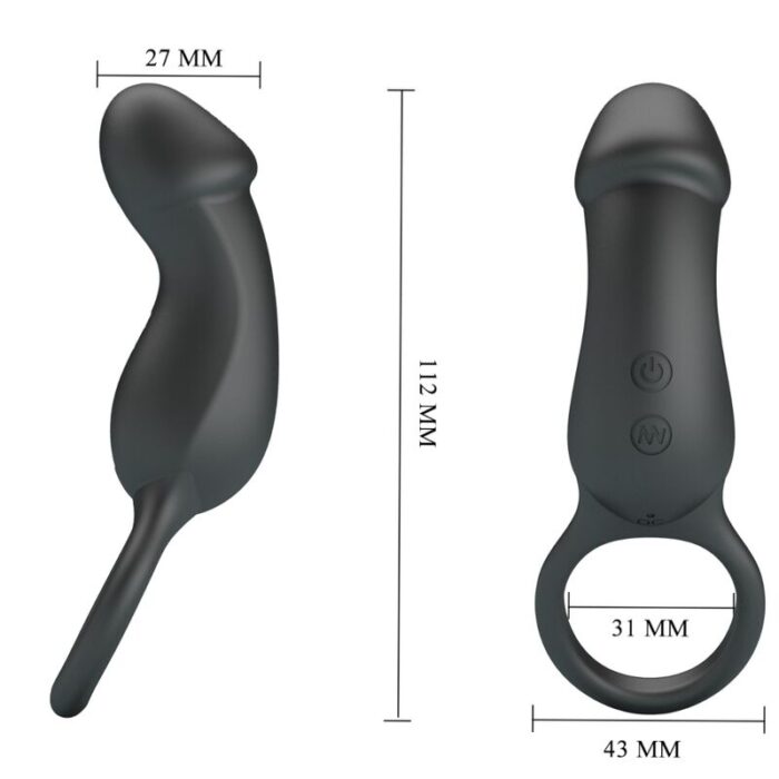 PRETTY LOVE - TRAE ANILLO VIBRADOR CON ESTIMULADOR NEGRO - CandyHot - Foto 4