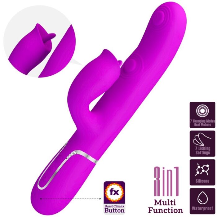 PRETTY LOVE - VIBRADOR RABBIT CON LICKING FUCSIA - CandyHot - Foto 3
