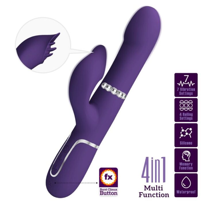 PRETTY LOVE - ZALIN VIBRADOR RABBIT PERLAS 4 EN 1 MORADO - CandyHot - Foto 1