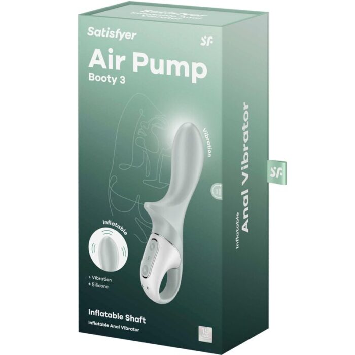 SATISFYER - AIR PUMP BOOTY 3 VIBRADOR ANAL INFLABLE VERDE GRIS - CandyHot - Foto 6