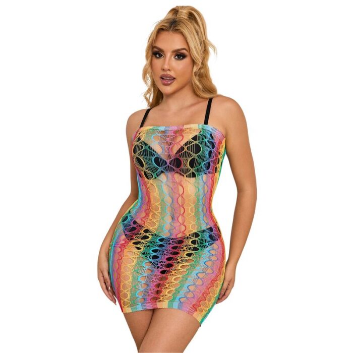 SUBBLIME - 952365 VESTIDO DE REJILLA HOMBROS DESCUBIERTOS ARCOIRIS TALLA ÚNICA - CandyHot - Foto 3