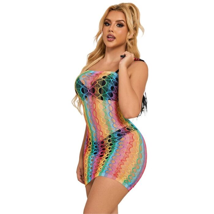 SUBBLIME - 952365 VESTIDO DE REJILLA HOMBROS DESCUBIERTOS ARCOIRIS TALLA ÚNICA - CandyHot - Foto 4