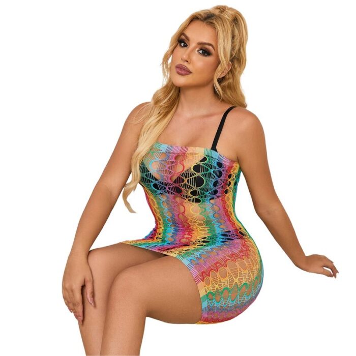 SUBBLIME - 952365 VESTIDO DE REJILLA HOMBROS DESCUBIERTOS ARCOIRIS TALLA ÚNICA - CandyHot - Foto 6