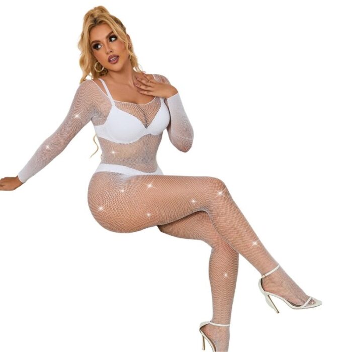 SUBBLIME - 952396 BODYSTOCKING DE REJILLA CON DIAMANTES MANGA LARGA BLANCO TALLA ÚNICA - CandyHot - Foto 3
