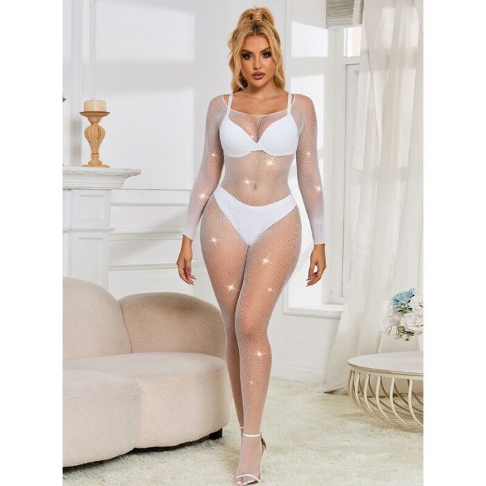 SUBBLIME - 952396 BODYSTOCKING DE REJILLA CON DIAMANTES MANGA LARGA BLANCO TALLA ÚNICA - CandyHot - Foto 4