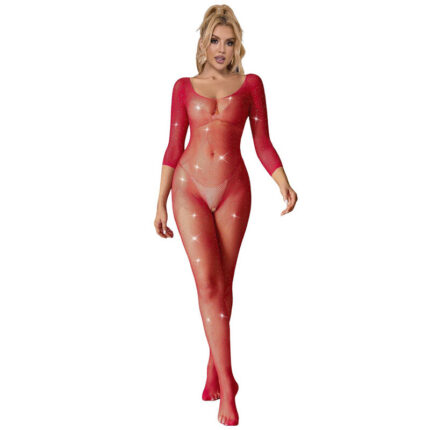 SUBBLIME - 952419 BODYSTOCKING DE REJILLA CON DIAMANTES MANGA LARGA ROJO TALLA ÚNICA - CandyHot - Foto 1