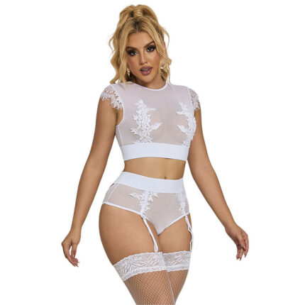 SUBBLIME - 954031 SUJETADOR + PANTIES CON LIGUERO BLANCO S/M - CandyHot - Foto 1