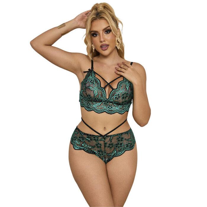 SUBBLIME - 954093 SUJETADOR + PANTIES ENCAJE VERDE L/XL - CandyHot - Foto 1